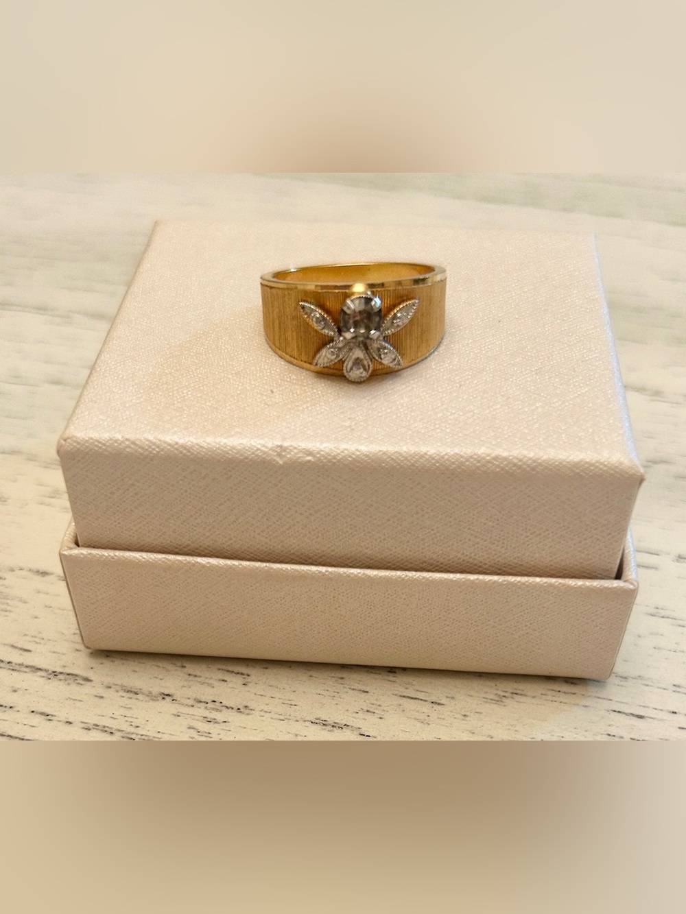 Vintage Gold Plated Insect Honey Bee Ring with Rhinestones, Wide Band | Size 6